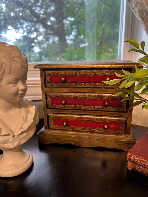 Vintage Florentine Wood Jewelry Chest