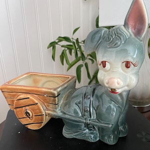 Vintage Ceramic Donkey with Cart Planter