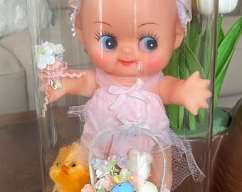 Vintage Large Easter Kewpie under Hlass Dome / Diorama