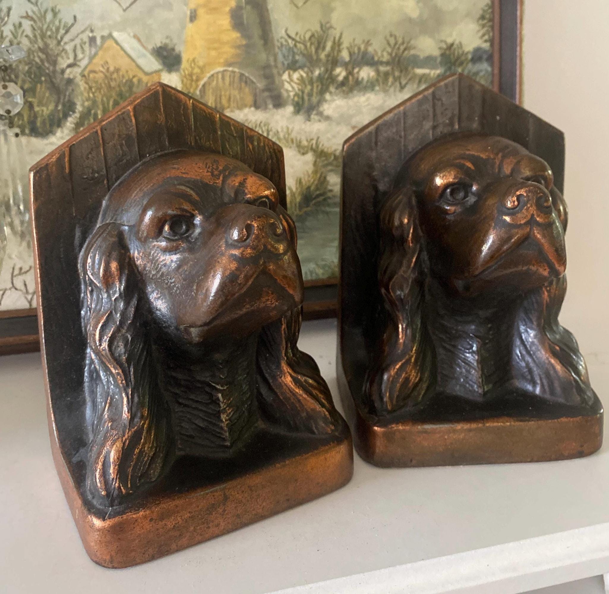 Vintage Cocker Spaniel Bronze Bookends Jennings Brothers