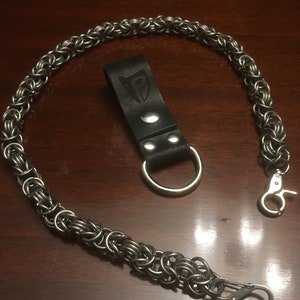 4 - Bizantino grande - Inoxidable - Cadena de billetera de cota de malla - Hecho a mano - 2 pies - Calibre 14
