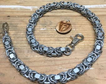 5 - Hex Nut Byzantine - Handcrafted - Chainmail Wallet Chain - 14 Gauge Steel - 2 Foot - Galvanized