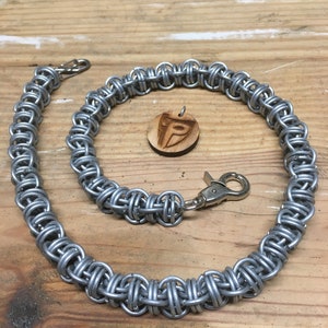 8 - Doble barril - Hecho a mano - Cadena de billetera de cota de malla - 2 pies - Acero galvanizado calibre 14
