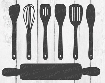 Kitchen SVG - Kitchen   Kitchen Clipart - Kitchen Cut Files - Cooking Utensils DXF - Spoon Spatula Rolling Pin