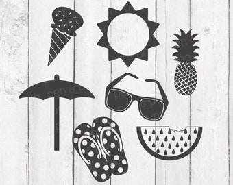 Summer SVG - Summer Cut Files - Beach  Pineapple SVG - Sun  Watermelon  Sunglasses  Flip flop  Dxf