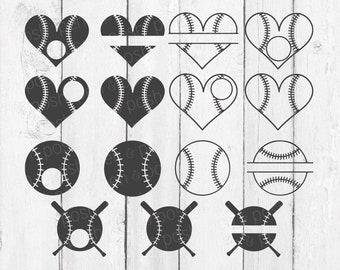 Baseball Monogram SVG - Baseball Heart SVG - Baseball Monogram Frames  Baseball Monogram Dxf - Baseball Heart Dxf