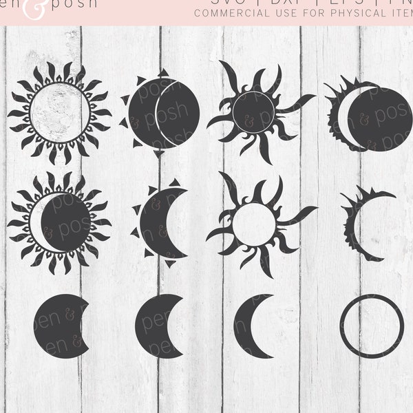 Solar Eclipse SVG - Eclipse SVG - 2017 Eclipse - Sun SVG - Silhouette  Sun and Moon  Dxf -   - Solar Eclipse 2017
