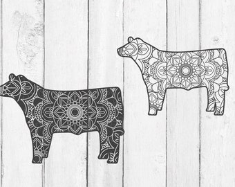 Show Steer SVG - Mandala Show Steer - Zentangle Show Steer - Mandala Cow SVG - Zentangle Cow SVG - Mandala Animal Cut File - Farm Animal