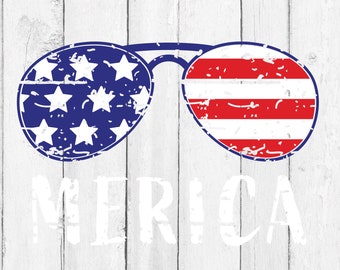 Merica SVG - Grunge Sunglasses SVG - Patriotic SVG - July 4th Svg - Cut Files for Cricut - Merica Dxf - Stars Sunglasses Svg - Glasses Svg