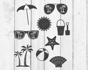Beach SVG - Vacation SVG - Beach DXF - Summer Svg Files - Sunglasses    Cricut Files - Silhouette - Sea Shells
