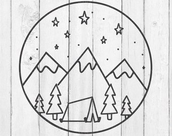 Camping SVG - Mountains SVG - Handdrawn Camping Scene - Tent SVG - Pine Trees - Campground Svg - Camping Cut File - Camping Clipart - Campin