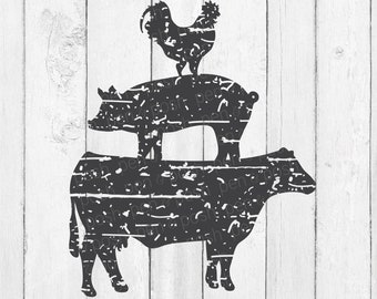 Grunge SVG - Distressed SVG - Farm Animal SVG - Farm Svg - Rooster Svg - Chicken Svg - Pig Svg - Cow Svg - Animal Svg - Country Svg - Farm