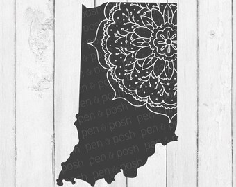 Indiana State SVG - Indiana Svg -Indiana- Indiana cut file - Indiana Zentangle - Indiana Mandala - Cricut cut files - Svg - State SVG - DXF