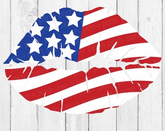 Patriotic Pucker SVG - American Lips SVG - American Flag Lips - USA Flag Svg - Usa Vectors - Fourth Of July Svg -  Kisses From Usa Svg