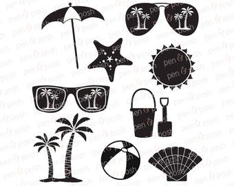 Beach SVG - Vacation SVG - Beach DXF - Summer Svg Files - Sunglasses Cricut Files - Silhouette - Sea Shells