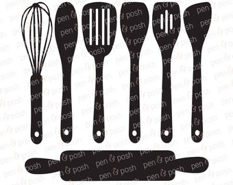 Kitchen SVG - Kitchen Kitchen Clipart - Kitchen Cut Files - Cooking Utensils DXF - Spoon Spatula Rolling Pin