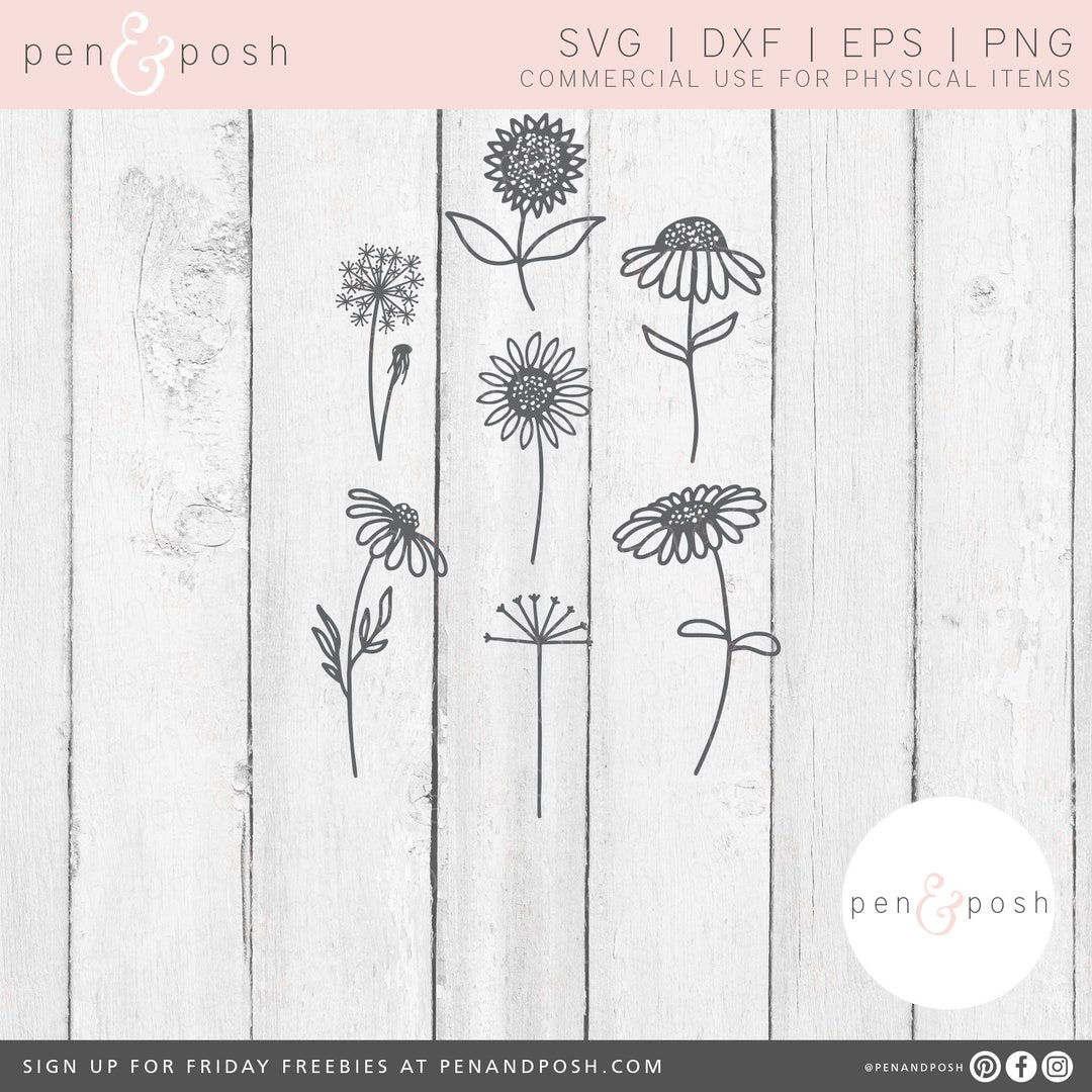 D Rustic Svg Flower SVG - Spring SVG - Rustic SVG - Farmhouse Svg - Handdrawn ...