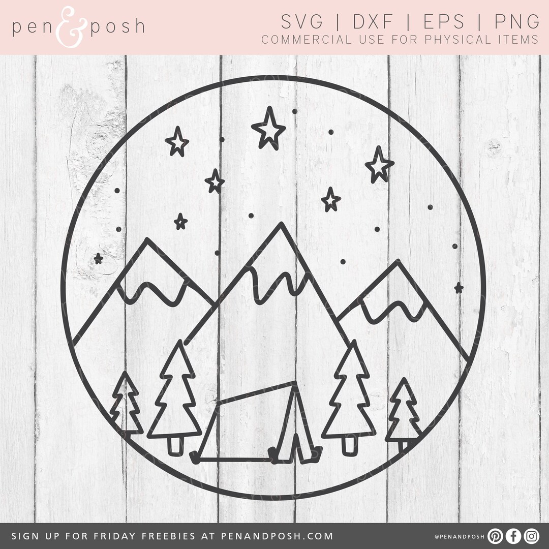 Camping SVG - Mountains SVG - Handdrawn Camping Scene - Tent SVG - Pine ...