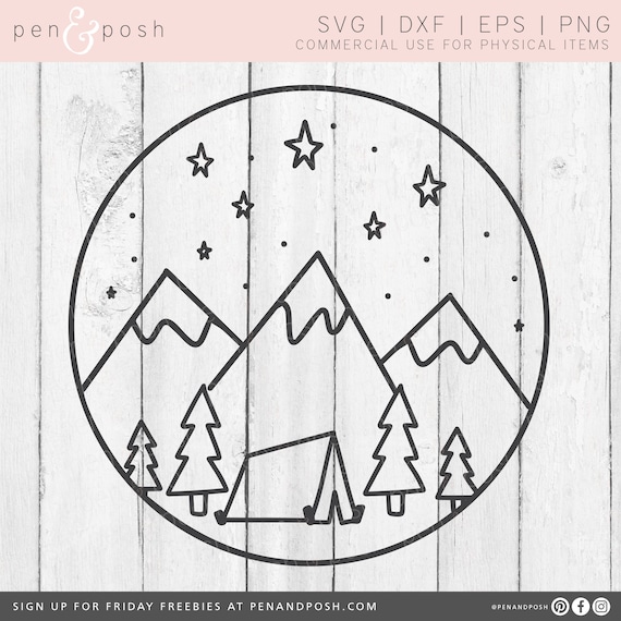 Download Camping Svg Mountains Svg Handdrawn Camping Scene Tent Etsy