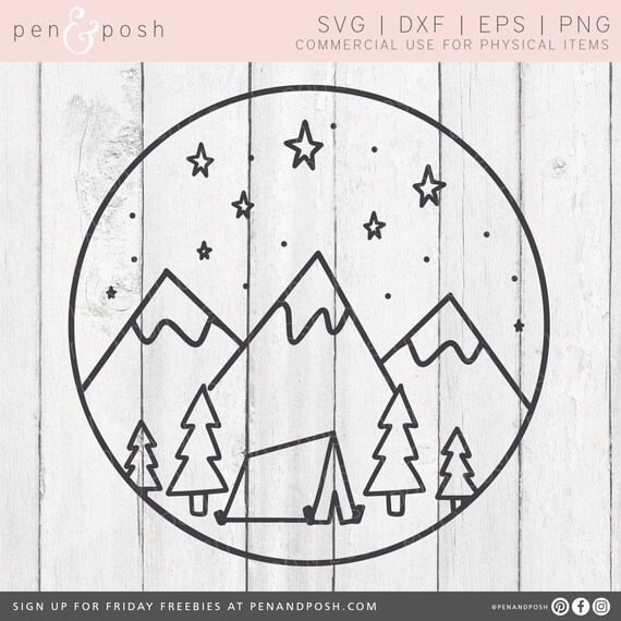 Download Camping Svg Mountains Svg Handdrawn Camping Scene Tent Etsy