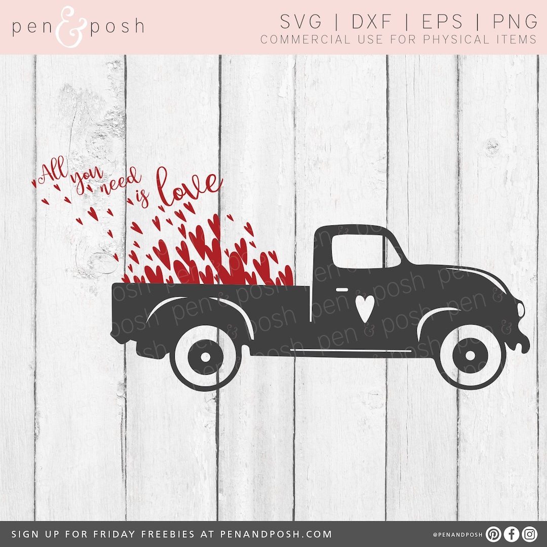 Truck With Hearts SVG - Valentines Day SVG - Old Truck SVG - Vintage ...