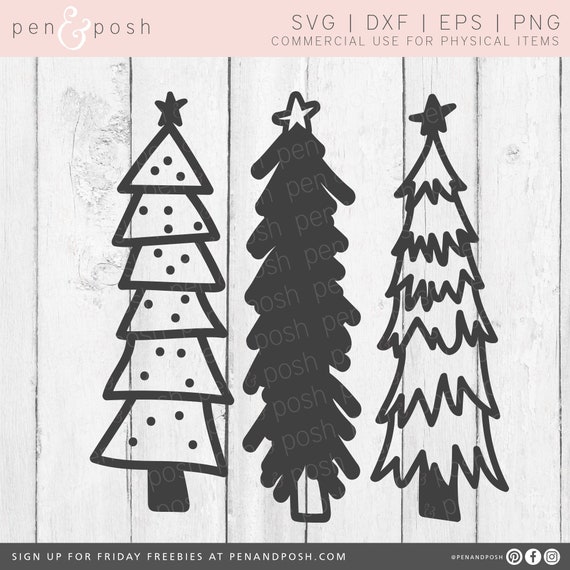Christmas Tree Svg Rustic Hand Drawn Christmas Trees Etsy