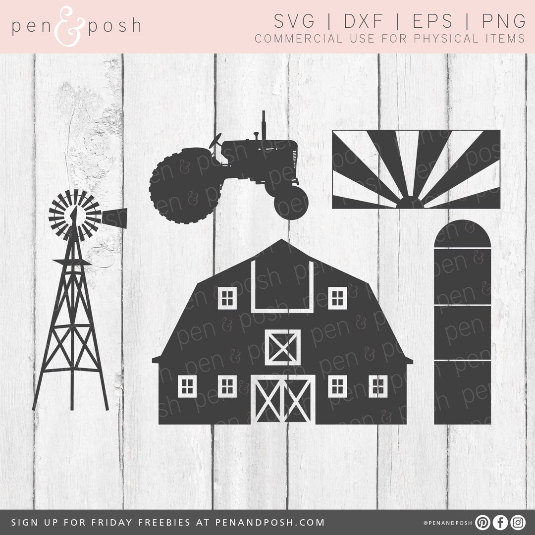 Farm SVG - Tractor SVG - Farm DXF - Farm Silo Farm Windmill Country ...