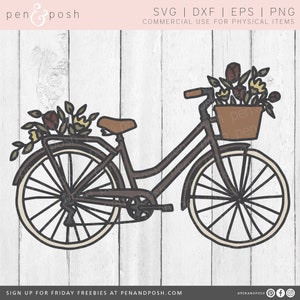 Bike With Flowers Svg - Bike With Flowers - Bike With Flowers Png-  Bicycle SVG - Vintage Bicycle - Bike SVG - Vintage SVG - Digital Svg