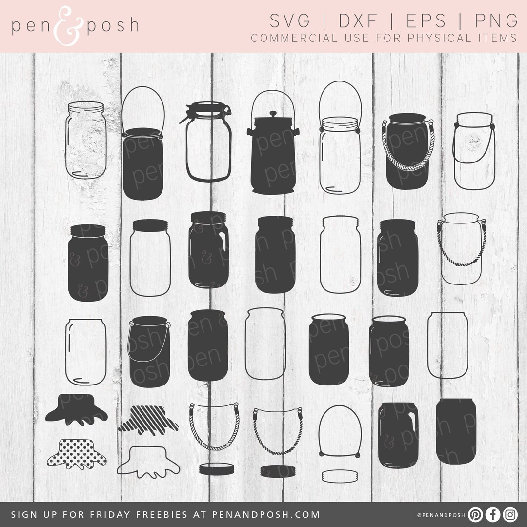 Mason Jar SVG - Jar SVG - Mason Jar Cut File for Cricut and Slhouette ...