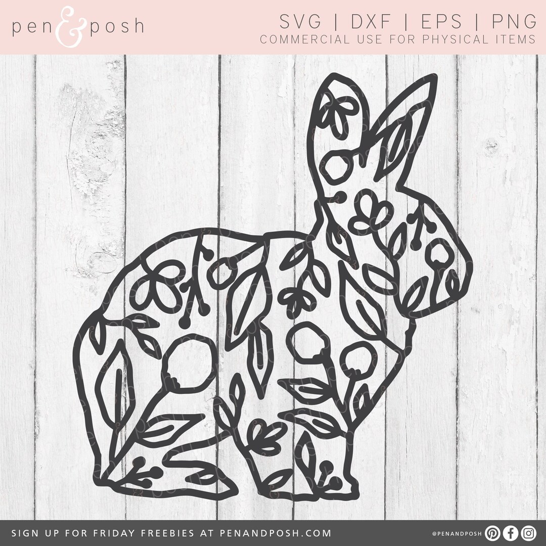Floral Bunny SVG - Bunny SVG - Easter Bunny SVG - Rabbit Png - Rabbit ...