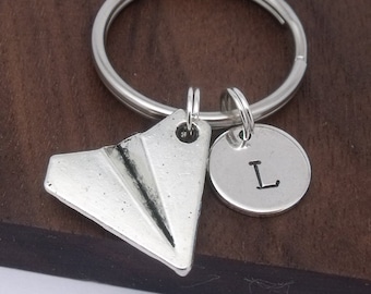Paper plane keyring gift, plane keychain, personalised aeroplane gift, origami plane keyring gift, initial, initial, letter
