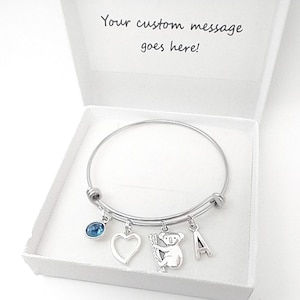 Koala bear bracelet gift, customised bangle, personalised gift with initial and birthstone, gift message
