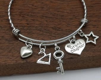 Granddaughter 21st bracelet, 21st birthday gift for granddaughter, 21st jewellery, 21st gift for her, 21 jewellery gift, personalised