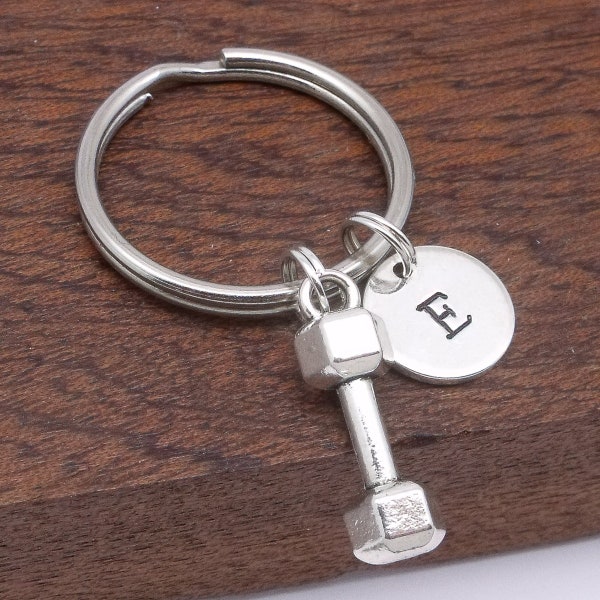 Gym fitness dumbbell keyring, barbell keyring, personalised work out gift, gym gift, initial, gym gift