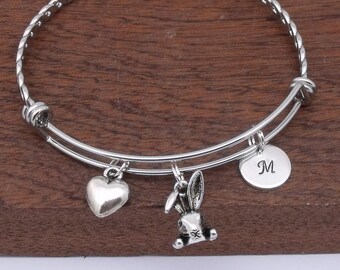Tête de lapin, bracelet, bijoux lapin personnalisé, bracelet de lapin, lapin cadeau bijoux personnalisé, initiale