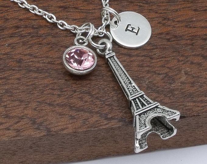 Paris Eiffel Tower necklace, Eiffel Tower jewellery, Paris Eiffel tower gift for her, personalised jewellery, birthstone