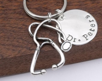 Doctor gift, doctor graduation, doctor keyring, dr keyring, custom hand stamped, doctor name, birthstone