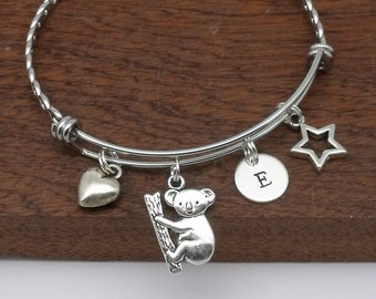 Koala bracelet, koala jewellery, koala jewellery gift, personalised initial jewellery, koala charm bracelet. Australia