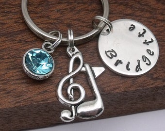 Music note name keyring gift, music note name keychain, musical note gift, personalised gift for music teacher, birthstone, name, word, text