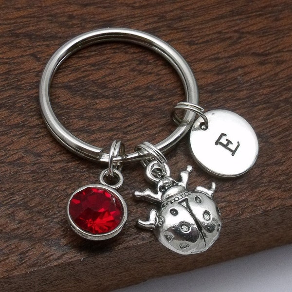 Ladybird keyring gift, lady bug keychain, personalised lady bird gift, ladybug gift, customised initial, birthstone