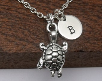 Tortoise necklace gift, tortoise jewellery, tortoise pendant, personalised tortoise gift, customised initial, letter