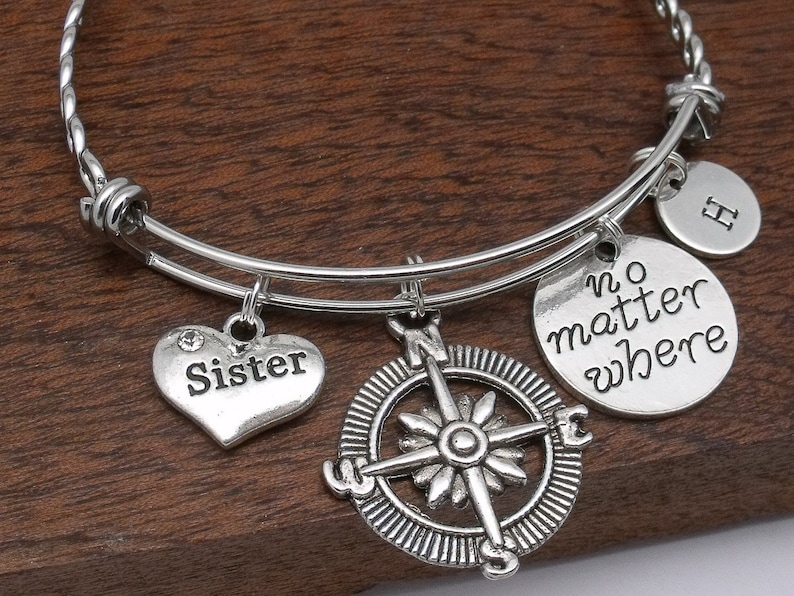 sister jewellery going away gift personalised gift for sister initial Sister personalised distance bracelet gift no matter where