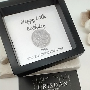 1965 60th Birthday Gift, Silver Sixpence Coin Frame Mounted Gift