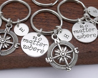 Set of 4 four friendship gift initial keyrings, distance keychain, no matter where, long distance relationship, sister, best friend