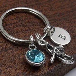 Rowing keyring gift, rowing keychain, canoe keyring, canoe keychain, personalised rowing gift, rower keyring, birthstone, initial, letter