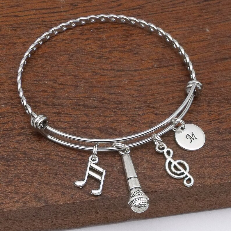 Microphone bracelet initial music gift singer gift personalised microphone jewellery