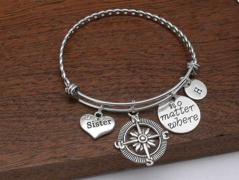 sister jewellery going away gift personalised gift for sister initial Sister personalised distance bracelet gift no matter where