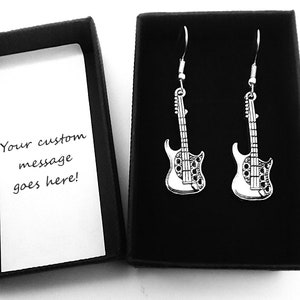 Electric guitar earrings, guitarist musician / teacher boxed gift with message