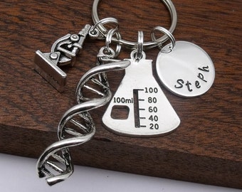 Ultimate science keyring, scientist keyring keychain gift, science teacher gift, biology, chemistry, DNA, microbiology, geeky, name keyring