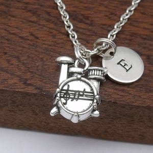 Drums necklace gift, drum kit jewellery, drums pendant, personalised drums gift, drummer gift, initial